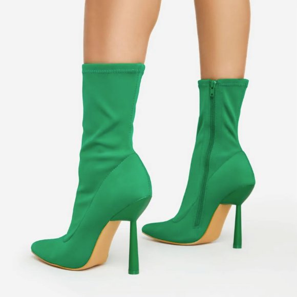 BROOKS POINTED TOE SCULPTURED ROUND HEEL ANKLE SOCK BOOT IN GREEN LYCRA - Picture 2 of 7